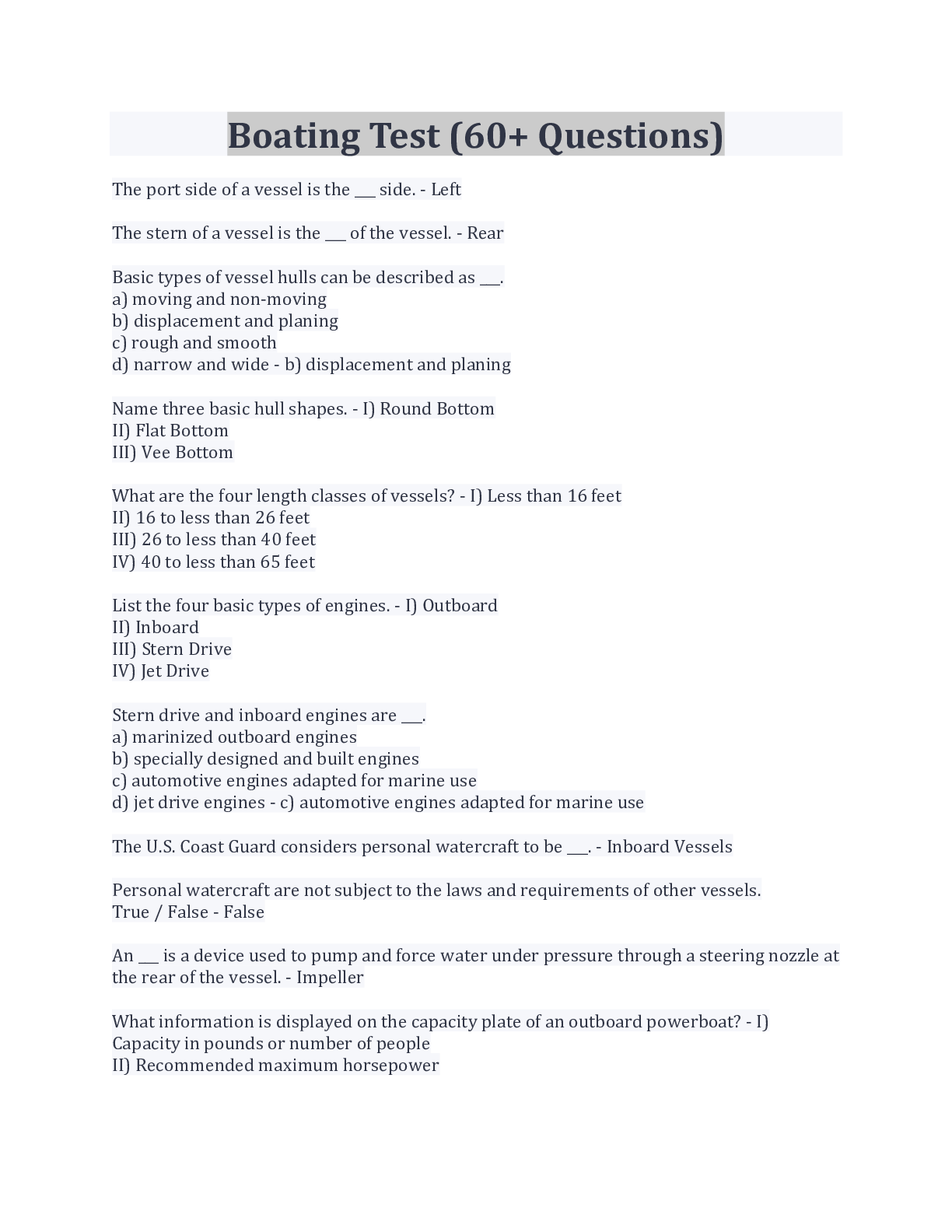 Preview image for Boating Test (60+ Questions) And Answers